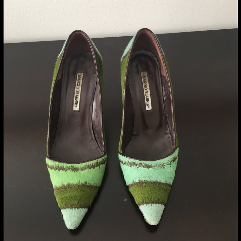 Manolo Blahnik Green PonyHair Heels